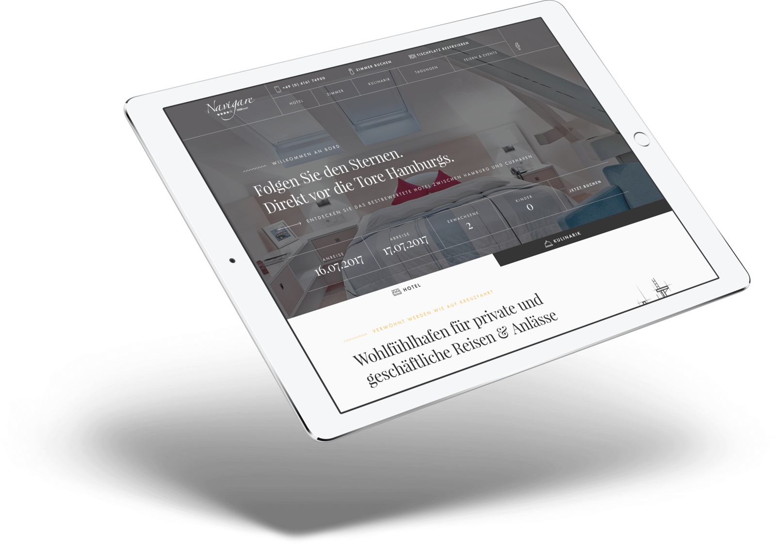 Website vom Hotel Navigare mit Sternekoch Jens Rittmeyer