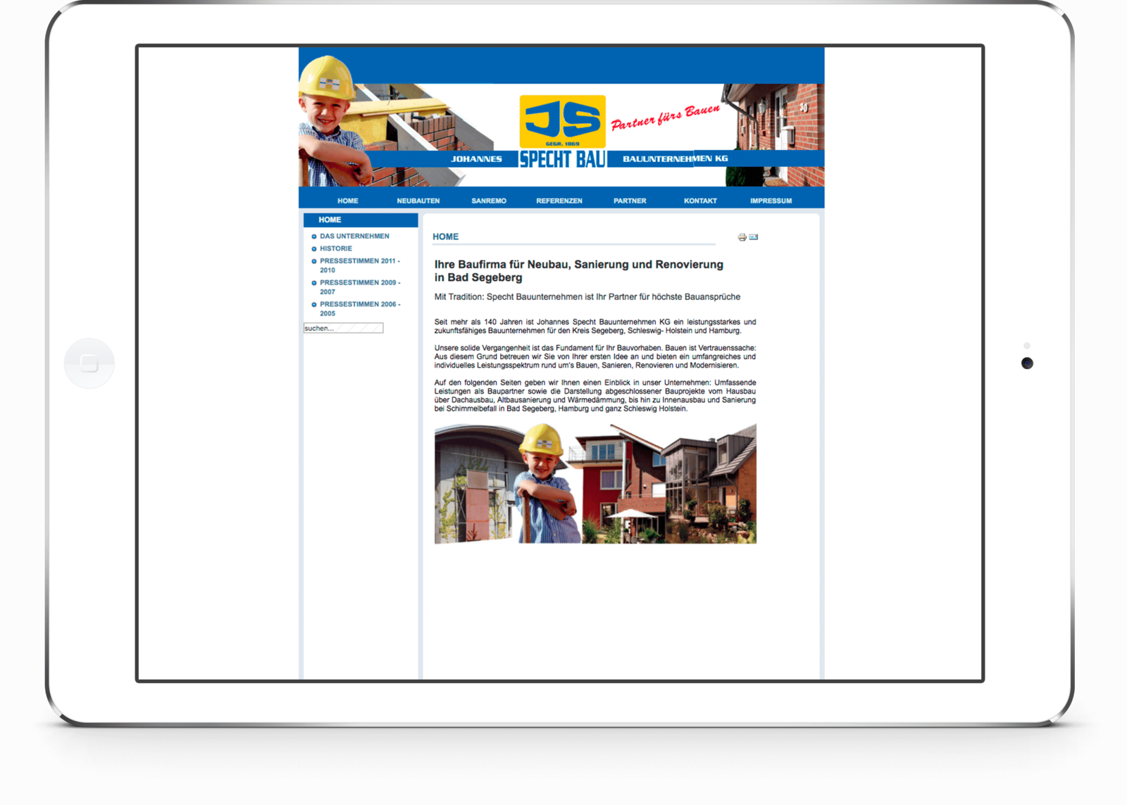 Veraltete Website von dem Bauunternehmen Specht aus Bad Segeberg
