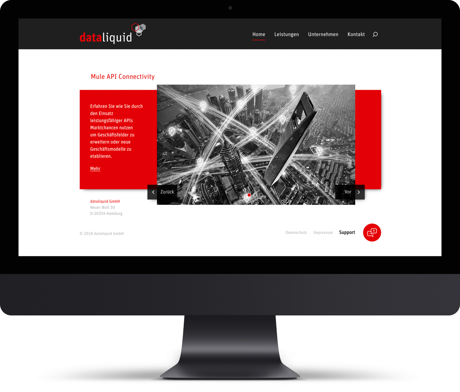 Schlichtes und trendiges Webdesign in Rot und Grau. 